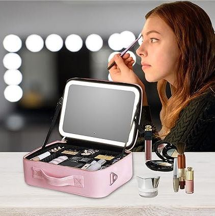 Organizador de maquillaje portátil con espejo LED